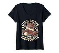 Femme Life is Better with Chocolate | Funny chocolatey Happiness T-Shirt avec Col en V