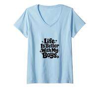 Femme Life is Better with My Boys Boy Mom Cadeaux de fête des mères T-Shirt avec Col en V