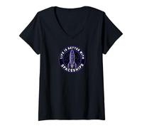 Femme Life Is Better With Spaceships Sci-Fi Rocket T-Shirt avec Col en V