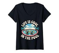 Femme Life is Cool in The Pool Baignade d'été |- T-Shirt avec Col en V