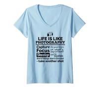 Femme Life is Like Photography Citation Photographe T-Shirt avec Col en V