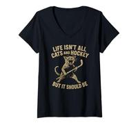 Femme Life is Not All Cats and Ice Hockey But It Should Be T-Shirt avec Col en V