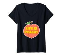 Femme Life is Peachy Style rétro Amusant Fruit Peach T-Shirt avec Col en V