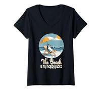 Femme Life Is Really Good The Beach is My Happy Place Beach T-Shirt avec Col en V