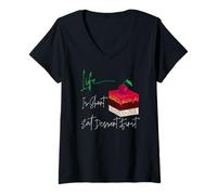 Femme Life is Short Eat Dessert Premier Signe de Profiter de la Vie T-Shirt avec Col en V