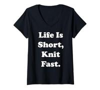 Femme Life Is Short Knit Fast Funny Saying T-Shirt avec Col en V