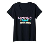 Femme Life is Short Spoil Your Dog Lover T-Shirt avec Col en V