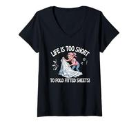 Femme Life is Too Short to Fold Drap-Housse Crazy Driven Fun T-Shirt avec Col en V
