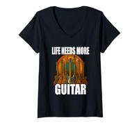 Femme Life Needs More Guitar Stories Guitare Musique T-Shirt T-Shirt avec Col en V