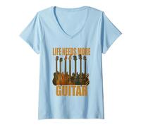 Femme Life Needs More Guitar Stories Guitare Musique T-Shirt T-Shirt avec Col en V
