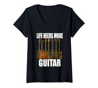 Femme Life Needs More Guitar Stories Guitare Musique T-Shirt T-Shirt avec Col en V