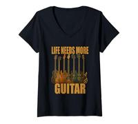 Femme Life Needs More Guitar Stories Guitare Musique T-Shirt T-Shirt avec Col en V