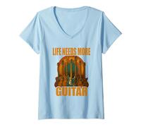 Femme Life Needs More Guitar Stories Guitare Musique T-Shirt T-Shirt avec Col en V