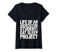 Femme Life of an Architecture Student Eat Sleep Project - T-Shirt avec Col en V