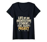 Femme Life of an Architecture Student Eat Sleep Project - T-Shirt avec Col en V