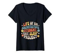 Femme Life of an Architecture Student Eat Sleep Project - T-Shirt avec Col en V