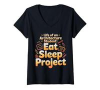 Femme Life of an Architecture Student Eat Sleep Project - T-Shirt avec Col en V