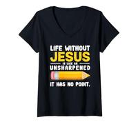 Femme Life Without Jesus Christian Quote Pencil Bible Verse T-Shirt avec Col en V