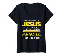 Femme Life Without Jesus Finny Christian Religious Faith T-Shirt avec Col en V