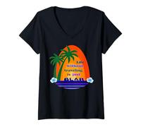Femme Life without vacation is just BLAH Palmiers Plage Détente T-Shirt avec Col en V