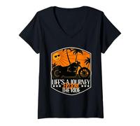 Femme Life's A Journey Enjoy The Ride Vintage Biker Vibe T-Shirt avec Col en V
