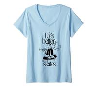 Femme Life's Better in Skates - Citation drôle de Patinage à roulettes T-Shirt avec Col en V