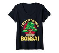 Femme Life's Better With Bonsai Tree Gardening Meditation Citation T-Shirt avec Col en V