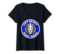 Femme Lift Heavy Pray Hard Gym Workout Religieuse Christian Faith T-Shirt avec Col en V