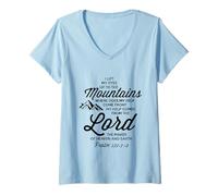 Femme Lift My Eyes To The Mountains Bible Camp Adventure Psaume 121 T-Shirt avec Col en V