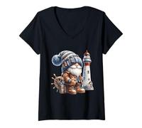 Femme Lighthouse Keeper GNOME for Beach Trip and Family Vacation T-Shirt avec Col en V