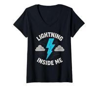 Femme Lightning Bolt Storm Humeur Cadeau Orage Amoureux Cadeau T-Shirt avec Col en V