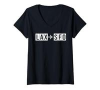 Femme Ligne d'avion LAX à SFO Los Angeles San Francisco T-Shirt avec Col en V