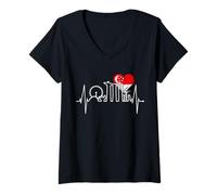 Femme Ligne d'horizon de Singapour Battement Cœur Asie Singapura T-Shirt avec Col en V