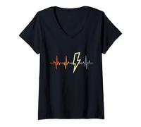 Femme Ligne d'impulsion de l'électricien Technicien en électricité T-Shirt avec Col en V