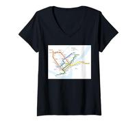 Femme Lignes de Transport en commun de Montréal | Travel Art Canada T-Shirt avec Col en V