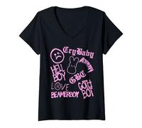 Femme Lil Emo Rap Goth Peep Hip Hop Tatouage T-Shirt avec Col en V