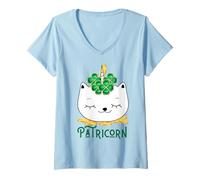Femme Lil Miss Irish Caticorn Vert St Patrick Chat Licorne T-Shirt avec Col en V