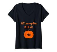 Femme Lil' Pumpkin on The Way Chemises de Citrouille de maternité d'halloween T-Shirt avec Col en V