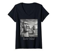 Femme L'île de Pâques Gardiens de Pierre Écoute T-Shirt avec Col en V