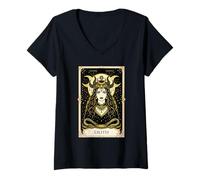 Femme Lilith Carte de Tarot Wicca Gothique déesse païenne Occulte T-Shirt avec Col en V