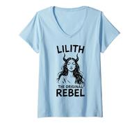 Femme Lilith The Original Rebelle Girl Féminine Gothique Occulte Sorcière T-Shirt avec Col en V