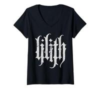Femme Lilith Wicca Gothic Alt Occulte Déesse Sorcellerie T-Shirt avec Col en V