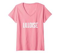 Femme Lilloise Lille Ville Origine Ou Habitante Cadeau Sympa Femme T-Shirt avec Col en V, Rose, XL