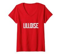 Femme Lilloise Lille Ville Origine Ou Habitante Cadeau Sympa Femme T-Shirt avec Col en V, Rouge, XL