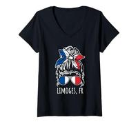 Femme Limoges France Chignon Chignon Chignon Bandana Lunettes de Soleil T-Shirt avec Col en V