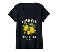 Femme Limone Natura Sicile Italie Citron Design Arbre fruitier T-Shirt avec Col en V