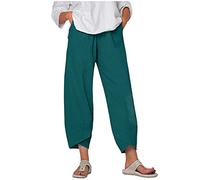 Femme Lin Pantalon Été Coton Lin Pantalons Élastique Taille Soldes D'Été Pantalon Femmes Coton Lin 7/8 Pantalons Décontractée Couleur Unie Mode Pant Léger Sport Longueur Pants avec Poches Pas Cher
