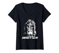 Femme Linceul de Turin Visage de Jésus-Christ Catholique T-Shirt avec Col en V