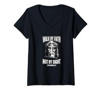 Femme Linceul de Turin Visage de Jésus-Christ Catholique T-Shirt avec Col en V