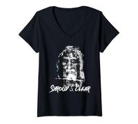 Femme Linceul de Turin Visage de Jésus-Christ Catholique T-Shirt avec Col en V